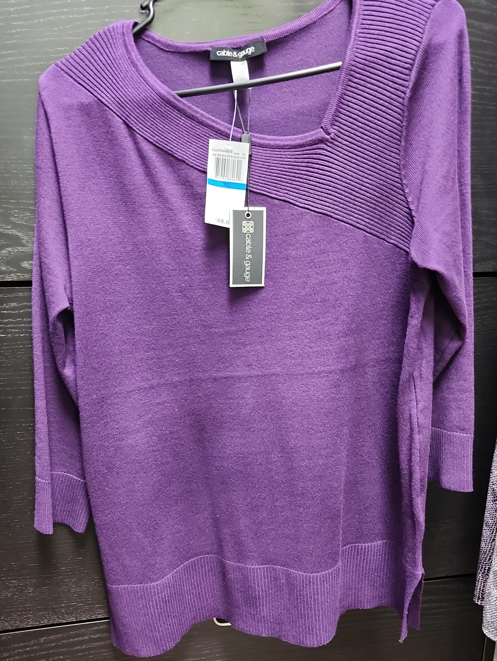 NEW,Cable & Gauge Violet Ribbed-Accent Scoop Neck Sweater